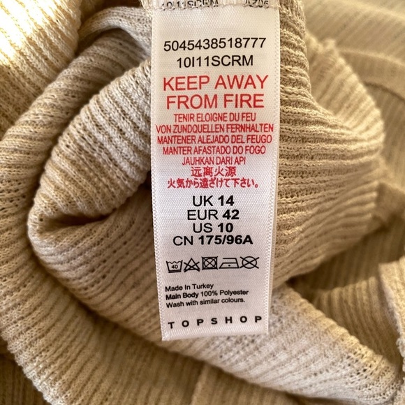 Topshop Women’s 10 Beige Knit Open Back Midi Dress Long Sleeve Bodycon Stretch - Picture 9 of 10